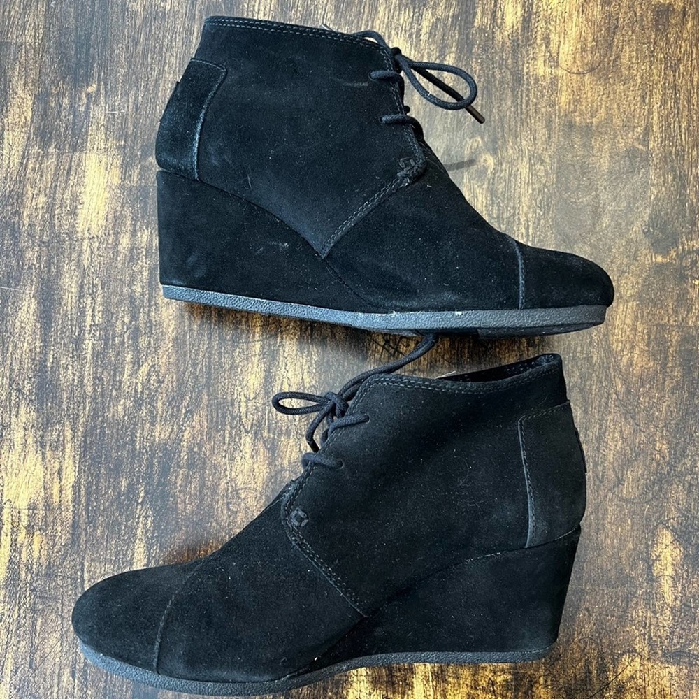 Toms Desert Wedge Lace Up Booties Black 9.5